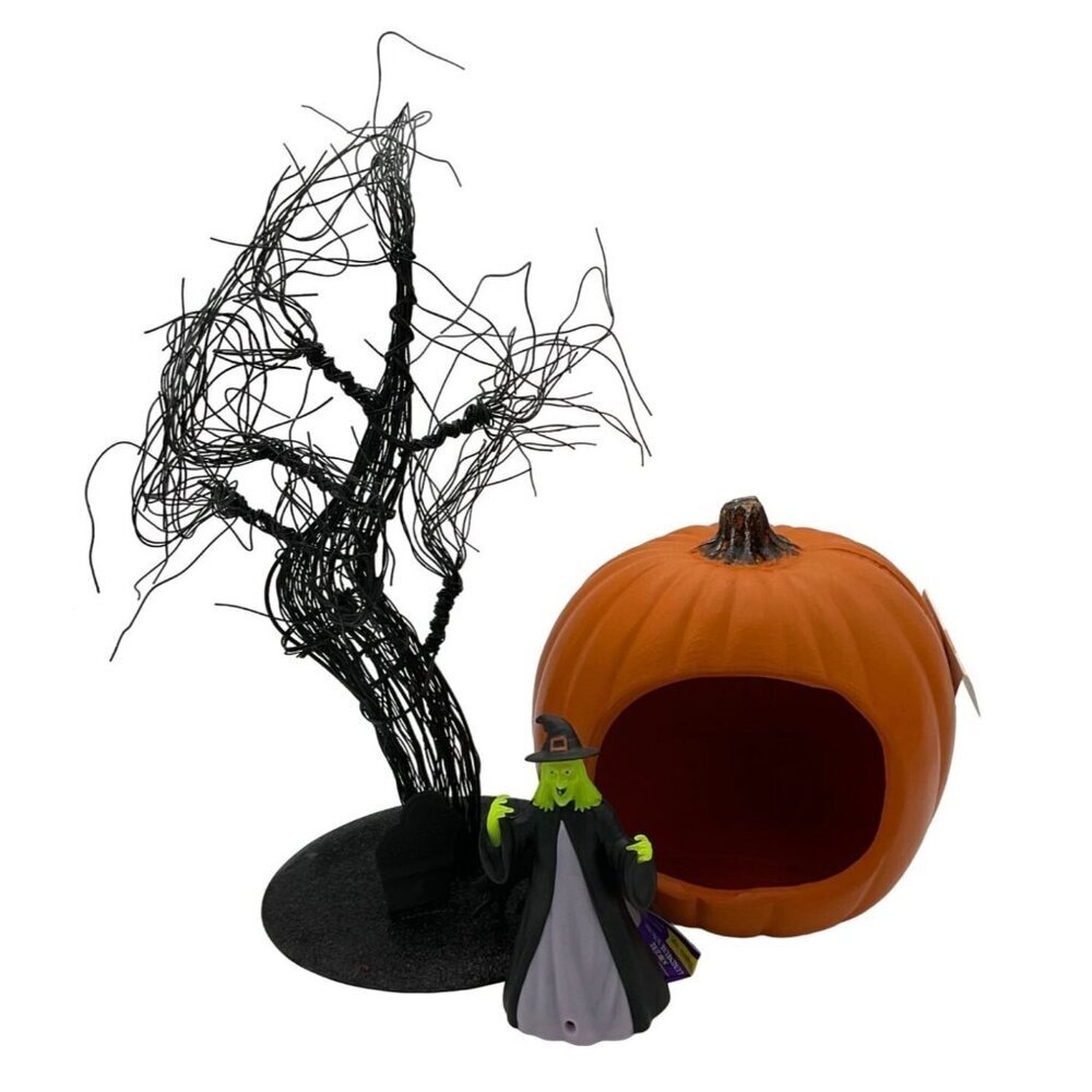 Halloween Bundle with Metal Wire Glitter Tree Diorama Pumpkin & Light Up Witch